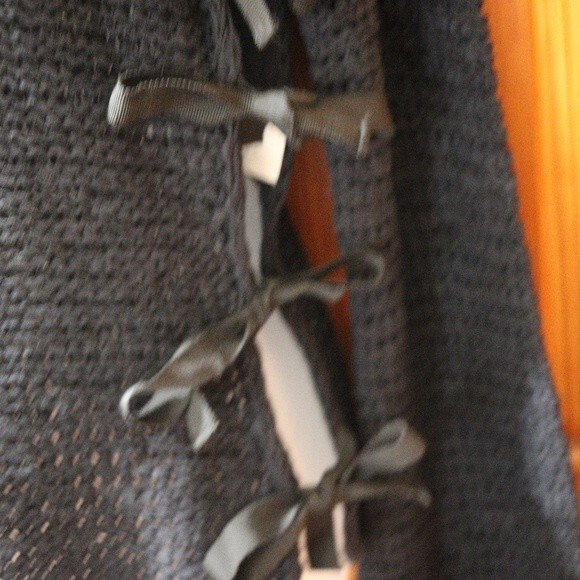 Anne Klein Black Open Weave Knit Sweater With Tie Side LG - Picture 7 of 14